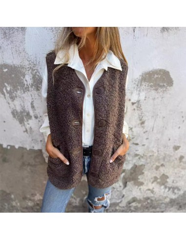 Gilet Court Chaud à Boutons pour Femme en Automne 