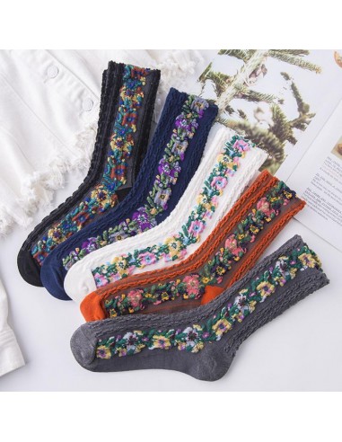 Chaussettes à Fleurs Brodées Vintage (5 paires) 