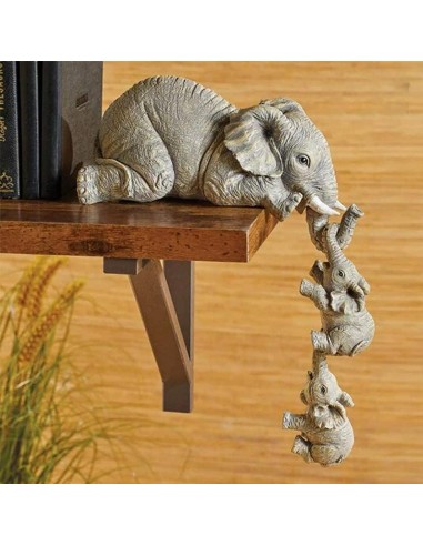 Figurine Mère Éléphant et Bébé Éléphant Décoration d'Étagère 