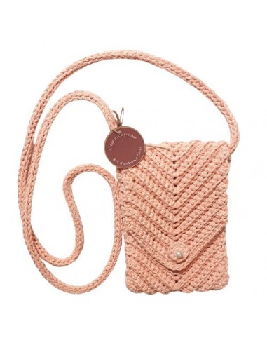 Pochette bandoulière au crochet en coton rose saumon - Fait-main 