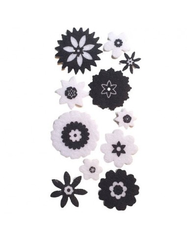 Fleurs autocollantes noires et blanches en feutrine 