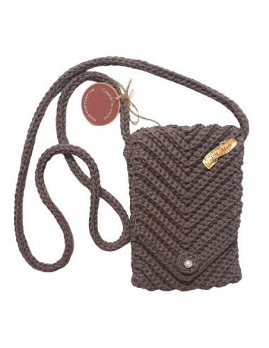 Pochette bandoulière au crochet en coton marron - Fait-main 