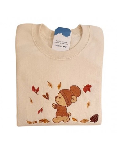 Sweat-Shirt écru - Broderie Ourson en automne 