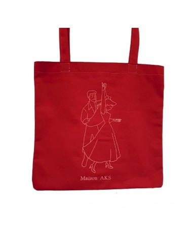 Tote-Bag brodé - Couple dansant rouge bordeaux 