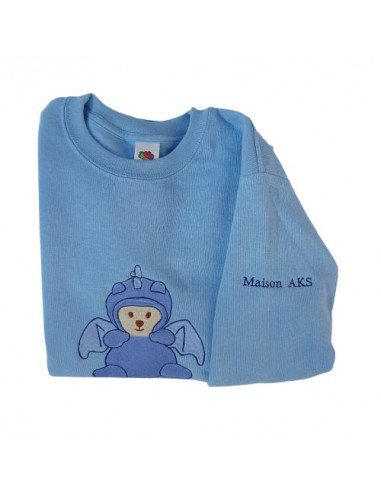 Sweat-shirt bleu - Broderie Petit dragon bleu 