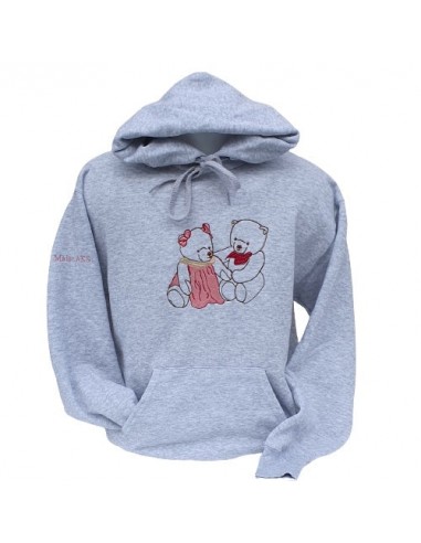 Sweat-shirt gris chiné - Broderie couple d'oursons rose 