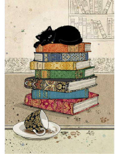 Carte avec CHAT sur pile de livres 