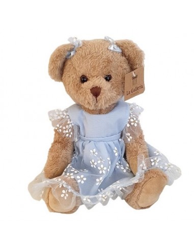 Oursonne en peluche robe bleue 