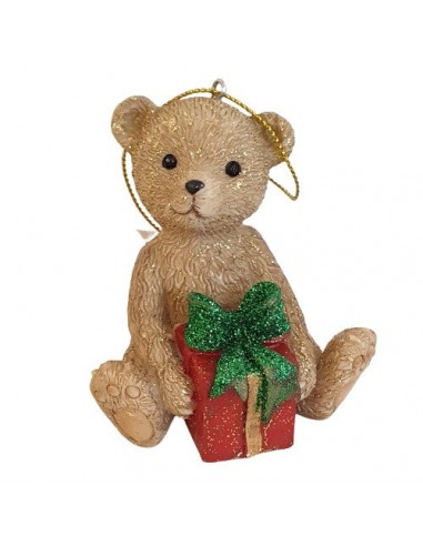 Figurine ours assis avec paquet cadeau 