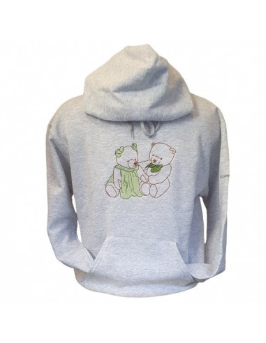 Sweat-shirt gris chiné - Broderie Couple d'oursons - motif vert 