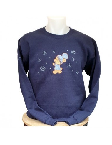 Sweat-Shirt bleu marine - Broderie Ourson en hiver 