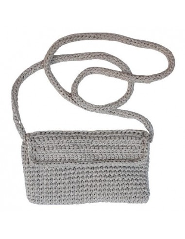 Pochette bandoulière au crochet en coton gris brillant - Fait-main 