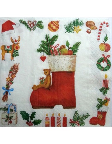 Serviette papier décor Botte de Noël 