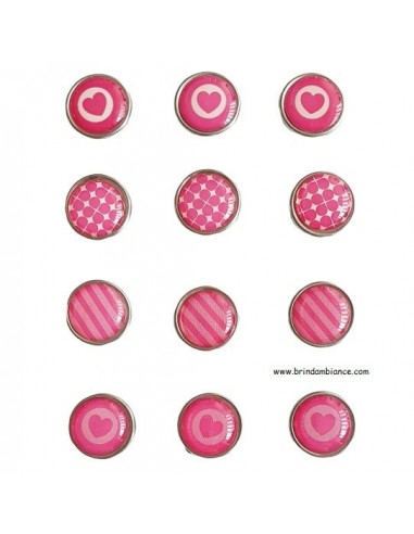 Lot de 12 mini magnets déco rose 