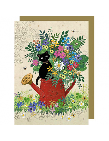 Carte avec un CHAT au milieu de fleurs 