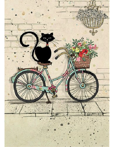 Carte avec un CHAT sur une bicyclette 