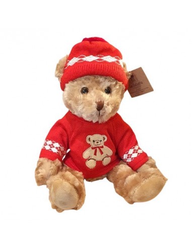 Ourson en peluche avec pull rouge brodé d'un ourson 