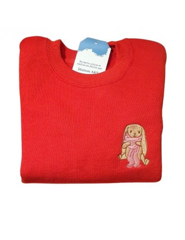 Sweat-shirt rouge enfant - Broderie lapin écharpe 