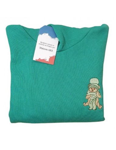 Sweat-shirt vert à capuche enfant - Broderie Lapin à l'écharpe verte 