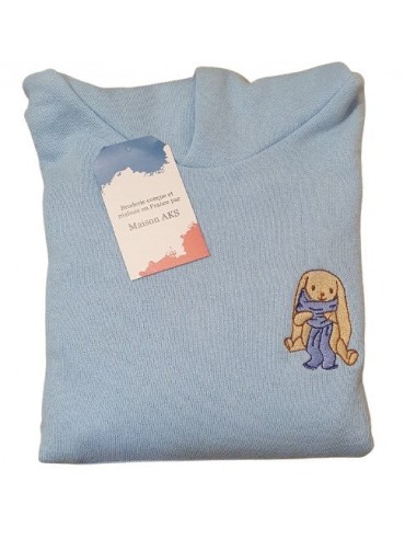 Sweat-shirt bleu à capuche enfant - Broderie Lapin à l'écharpe bleue 