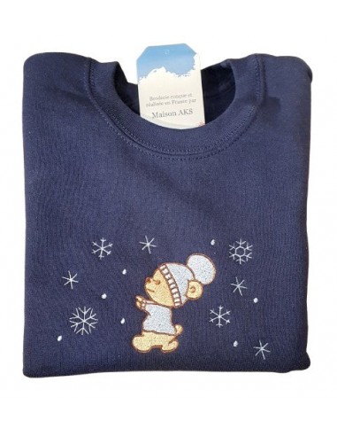 Sweat-shirt bleu marine enfant - Broderie Ourson et flocons 