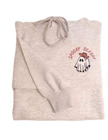 Sweat-shirt gris chiné - Broderie Spooky et le chapeau 