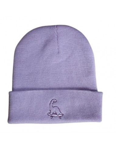 Bonnet mauve - Broderie Dinosaure sur skateboard 