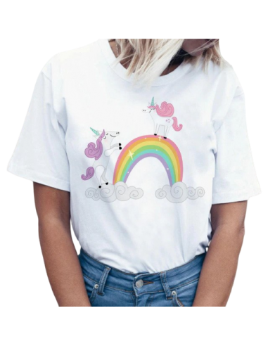 Damen Einhorn Kawaii Regenbogen T-shirt 