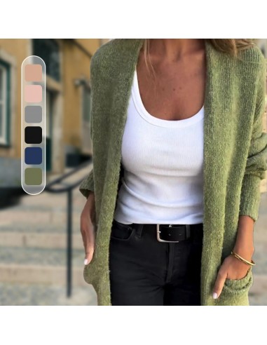 Pull décontracté à manches longues en tricot ouvert sur le devant pour femme 